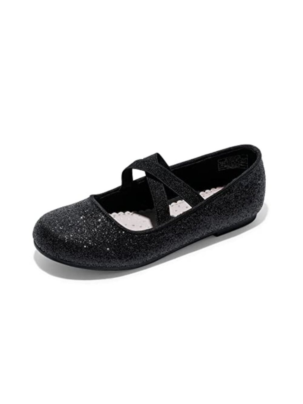 Girls Dress Shoes Flower Flats Glitter Upper Round Toe Pull-On